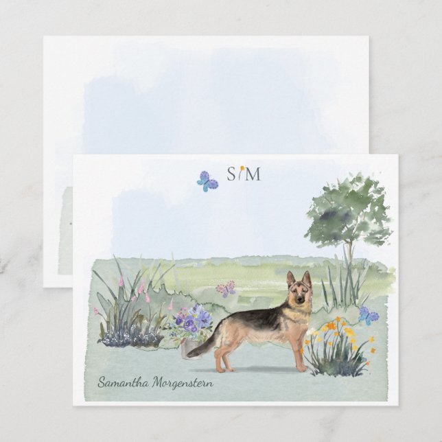 Tarjeta Pequeña Nombre de monograma de mariposa de perro pastor al (Anverso / Reverso)