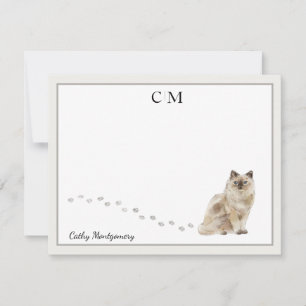 Tarjeta Pequeña Nombre de Monograma del borde gris del gato Ragdol