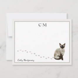 Tarjeta Pequeña Nombre de monograma del borde gris del gato siamés