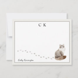 Tarjeta Pequeña Nombre de monograma del borde gris del gato siberi