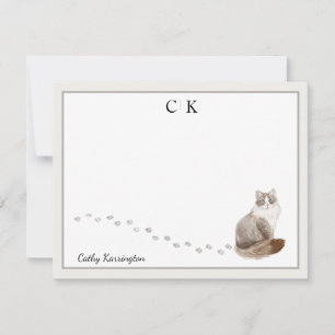 Tarjeta Pequeña Nombre de monograma del borde gris del gato siberi