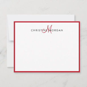 Tarjeta Pequeña Nombre de monograma minimalista de moda simple roj