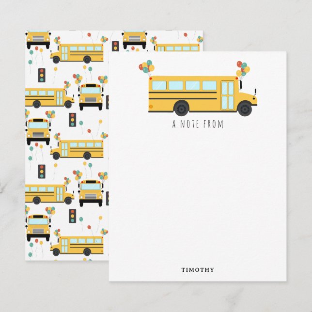 Tarjeta Pequeña Nombre de niño Fiesta de bus escolar amarillo (Anverso / Reverso)