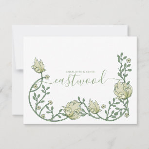 Tarjeta Pequeña Nombre de pareja Monograma Flor verde silvestre Fl