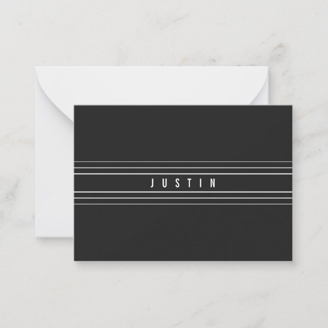 Tarjeta Pequeña Nombre editable y bandas geométricas | Blanco y ne (Anverso)