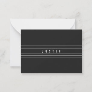 Tarjeta Pequeña Nombre editable y bandas geométricas Blanco y ne