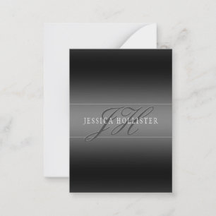 Tarjeta Pequeña Nombre elegante e iniciales monogramadas Negro y