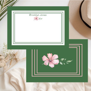Tarjeta Pequeña Nombre floral verde y rosa de bonito individualiza