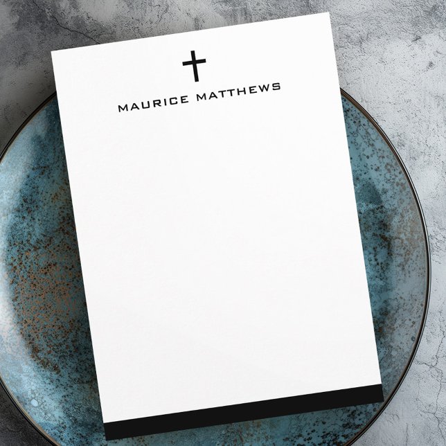 Tarjeta Pequeña Nombre masculino cruzado simple llano de borde neg (Simple cross masculine name black border flat note card)