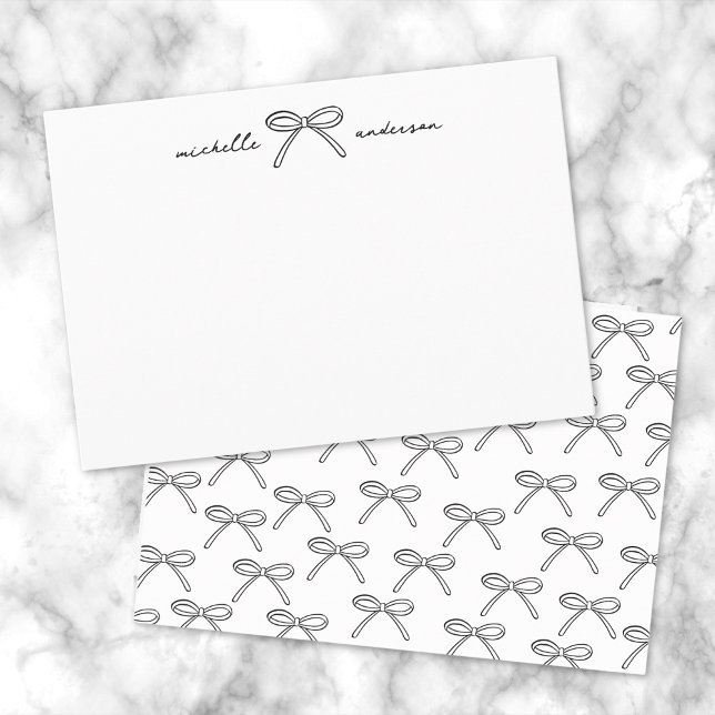 Tarjeta Pequeña Nombre Minimalista personalizado de vaca (Personalized Minimalist Bow Name Note Card)