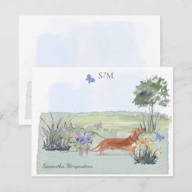 Tarjeta Pequeña Nombre Monograma de mariposa de perro marrón chifl (Anverso / Reverso)