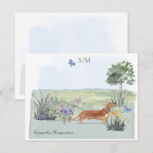 Tarjeta Pequeña Nombre Monograma de mariposa de perro marrón chifl