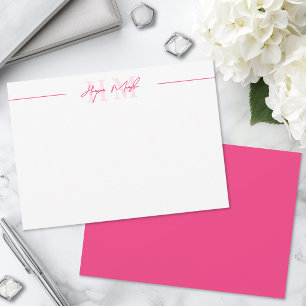 Tarjeta Pequeña Nombre Monograma en Letra Script Rosa Brillante