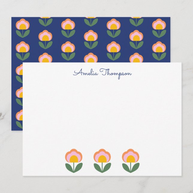 Tarjeta Pequeña Nombre personalizado azul de flor folclórica danes (Anverso / Reverso)