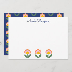 Tarjeta Pequeña Nombre personalizado azul de flor folclórica danes