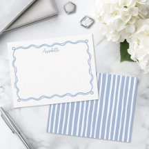 Nombre Personalizado Borde Ondulado Azul Polvorien
