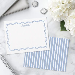 Tarjeta Pequeña Nombre Personalizado Borde Ondulado Azul Polvorien