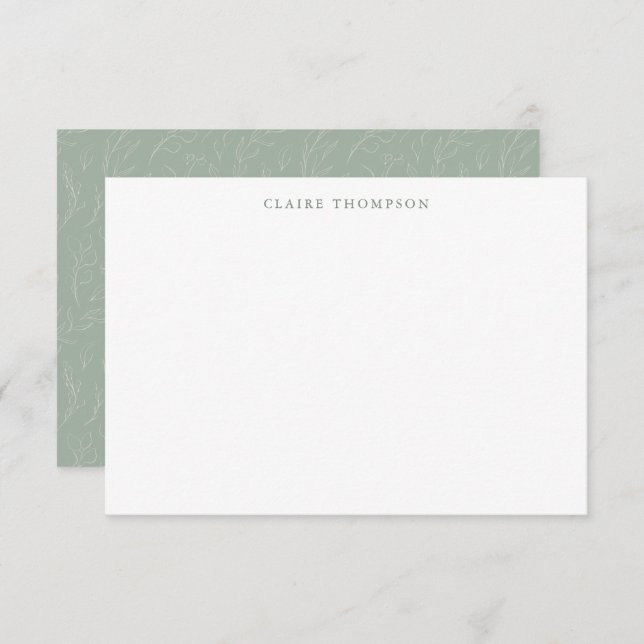 Tarjeta Pequeña Nombre personalizado botánico verde sabio rústico (Anverso / Reverso)