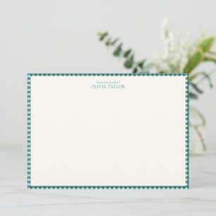 Tarjeta Pequeña Nombre Personalizado Cuadro de Gingham Azul Turque