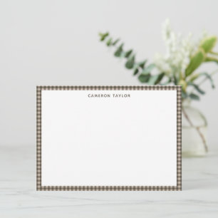 Tarjeta Pequeña Nombre Personalizado Cuadro de Gingham Marrón Beig