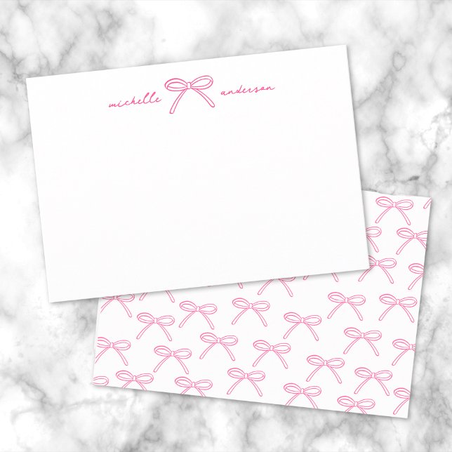 Tarjeta Pequeña Nombre personalizado de arco rosado (Personalized Pink Bow Name Note Card)