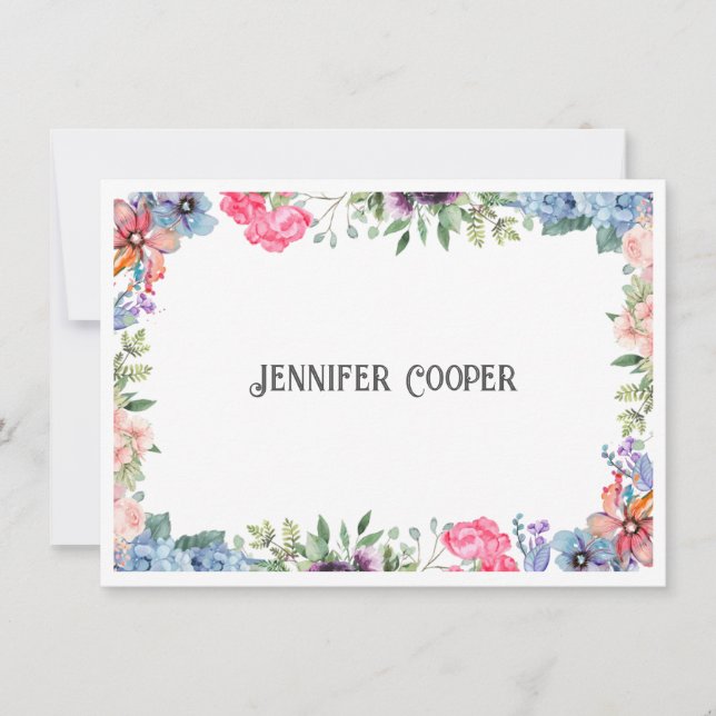 Tarjeta Pequeña Nombre personalizado de borde de flor alegre (Anverso)