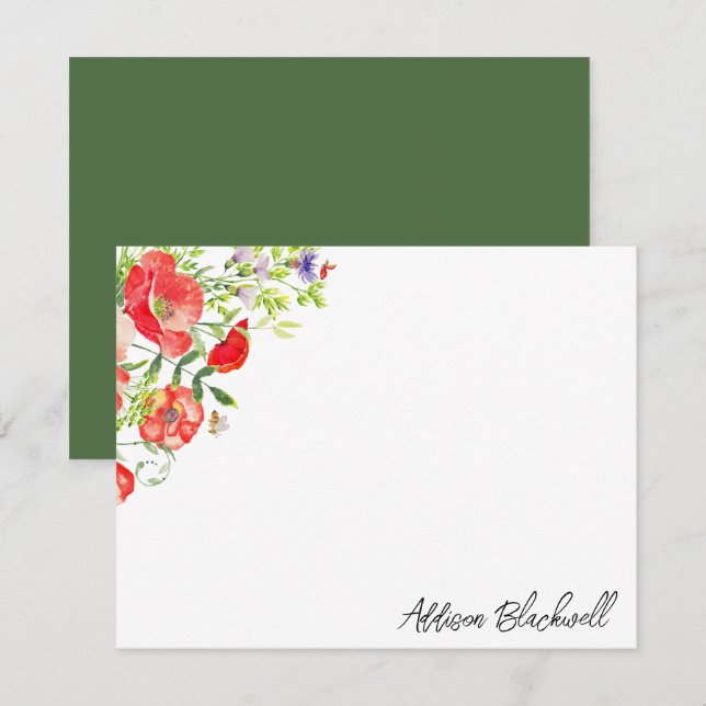 Tarjeta Pequeña Nombre personalizado de flor silvestre acuarela ro (Anverso / Reverso)