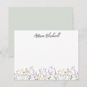 Tarjeta Pequeña Nombre personalizado de flor silvestre verde acuar