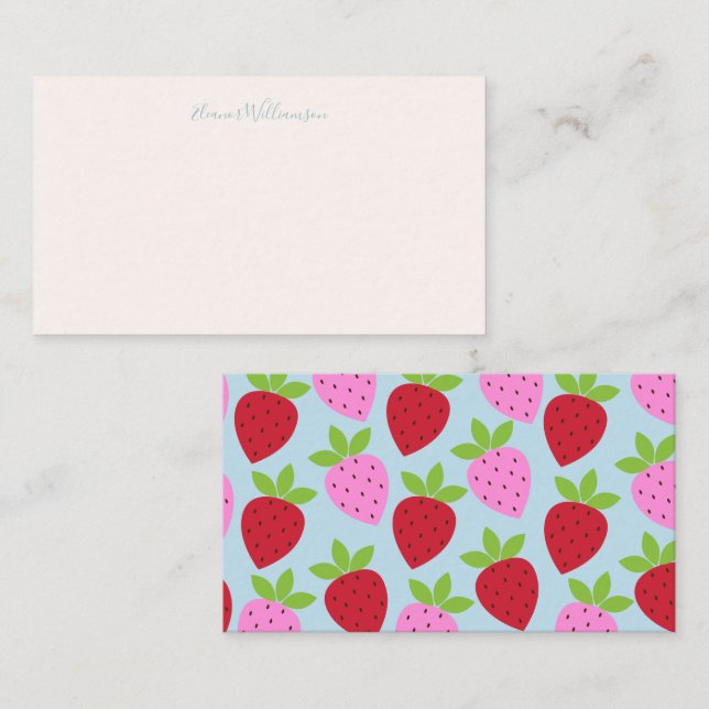 Tarjeta Pequeña Nombre personalizado de fruta de fresa azul rosa c (Anverso / Reverso)