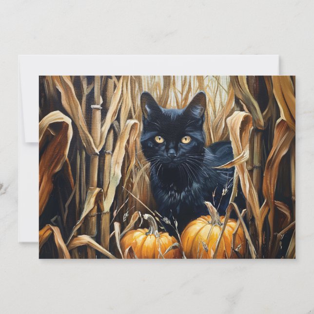 Tarjeta Pequeña Nombre personalizado de gato negro otoño (Reverso)