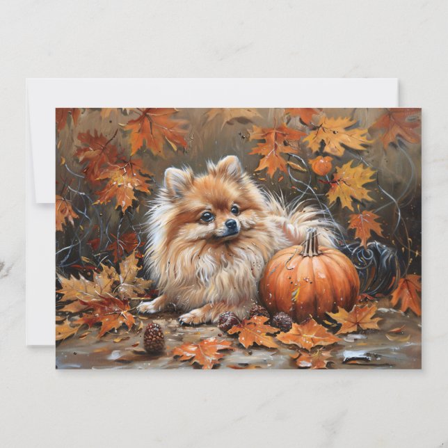 Tarjeta Pequeña Nombre personalizado de perro de Pomerania otoño (Reverso)