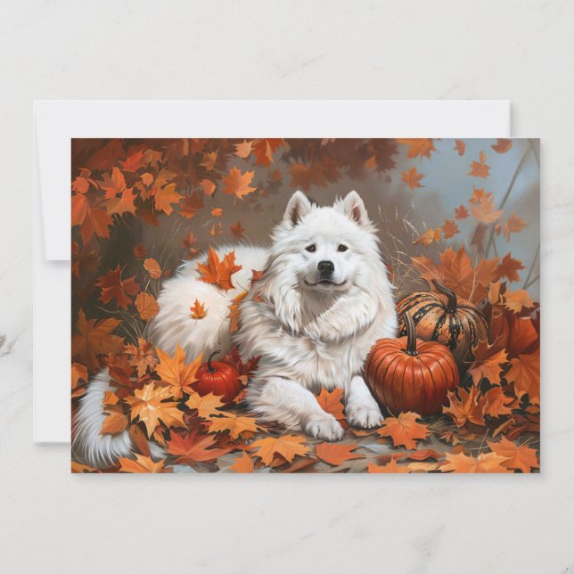 Tarjeta Pequeña Nombre personalizado de perro samoyed otoño (Reverso)