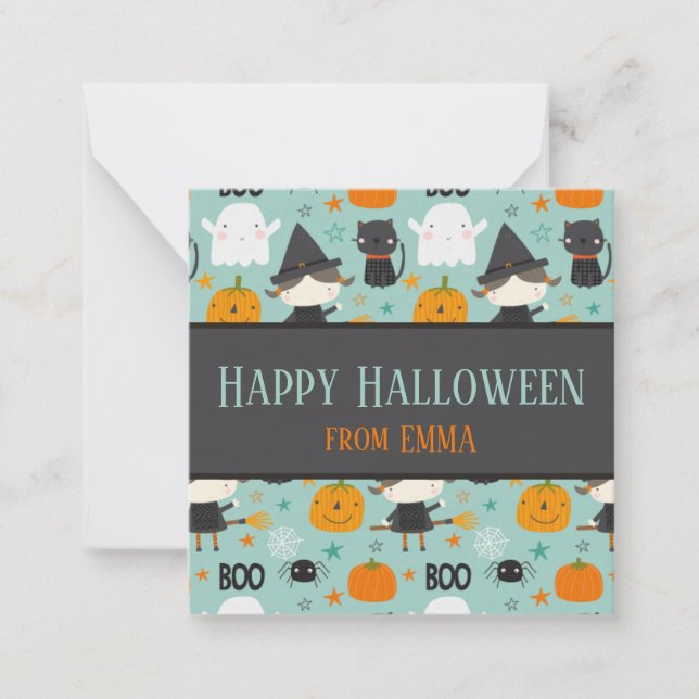 Tarjeta Pequeña Nombre personalizado del patrón turquesa "Hallowee (Anverso)