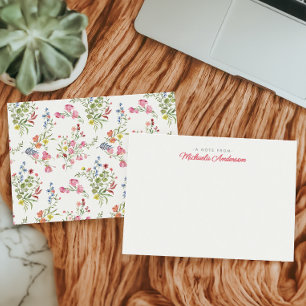 Tarjeta Pequeña Nombre Personalizado Flores y Follaje Acuarela Ros