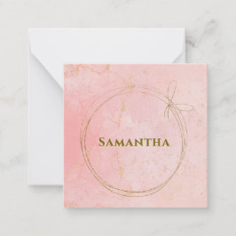 Tarjeta Pequeña Nombre personalizado rosa y cuadrado dorado
