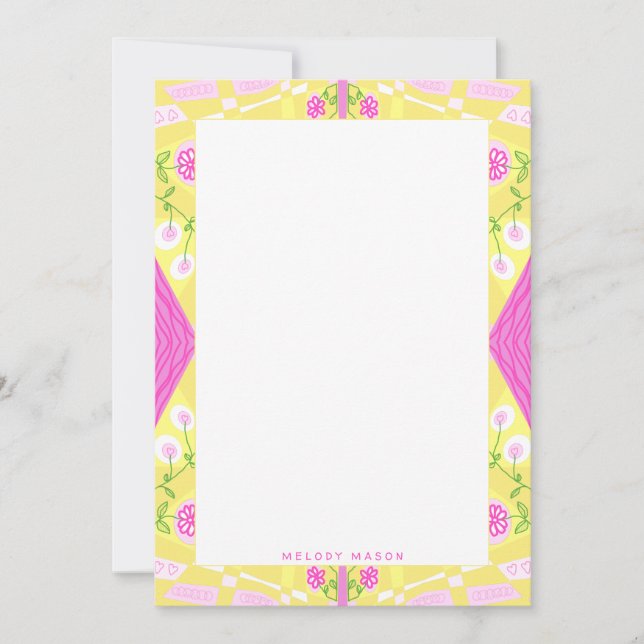 Tarjeta Pequeña Nombre rosa amarillo del Ilustracion Chintz bohemi (Anverso)
