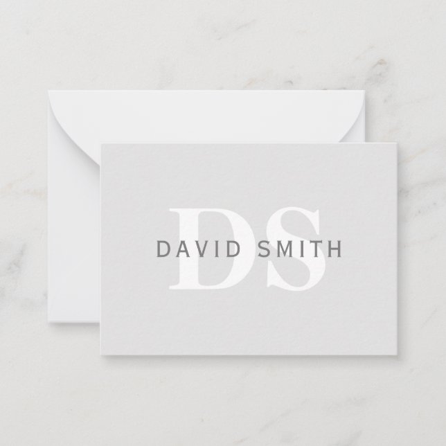 Tarjeta Pequeña Nombre y monograma modernos | Blanco gris claro y  (Anverso)