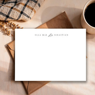 Tarjeta Pequeña Nombres de Pareja Minimalista Elegante Negro y Bla