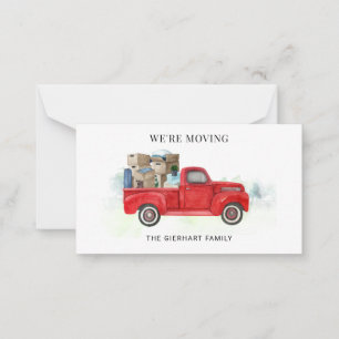 Tarjeta Pequeña Nos Estamos Mudando Camión Rojo Cambio de Direcció