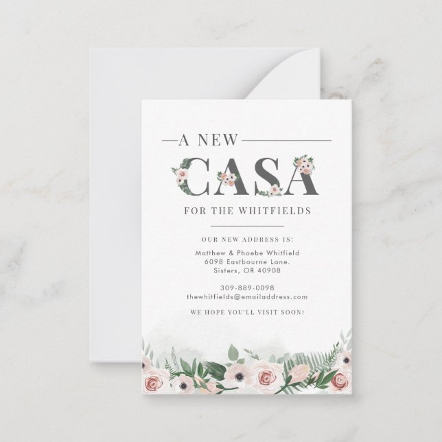 Tarjeta Pequeña Nos hemos mudado de floral y rústico nuevo hogar (Anverso)