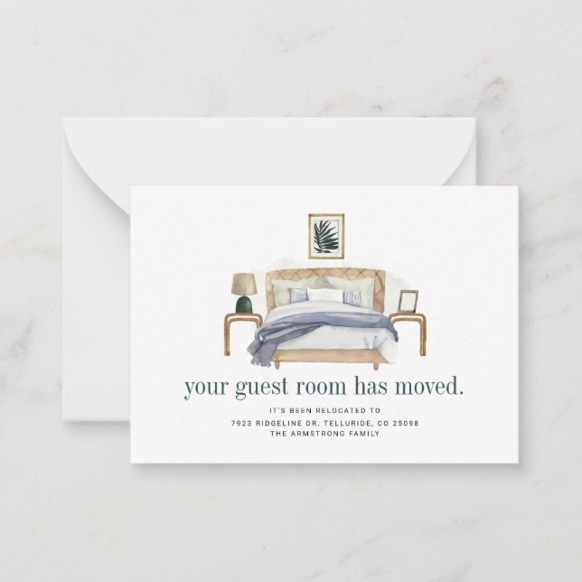 Tarjeta Pequeña Nos hemos mudado de habitación de invitados (Anverso)