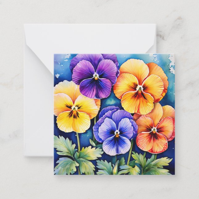 Tarjeta Pequeña Notecard con Pansies Gracias (Anverso)