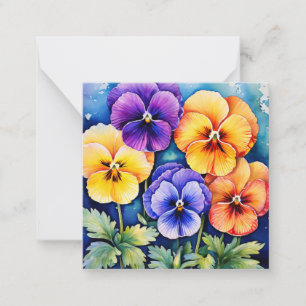 Tarjeta Pequeña Notecard con Pansies Gracias