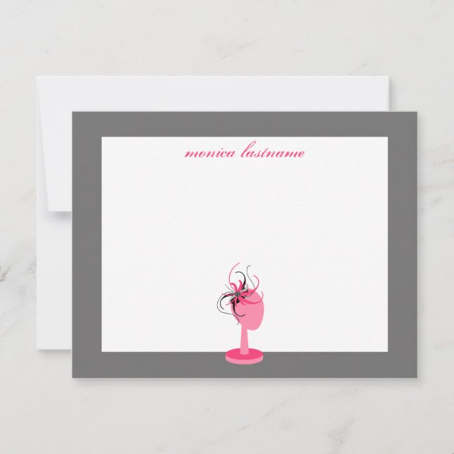 Tarjeta Pequeña Notecard plano - Fascinador rosa y negro (Anverso)