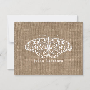 Tarjeta Pequeña Notecnología plana de mariposa inspirada en burlap
