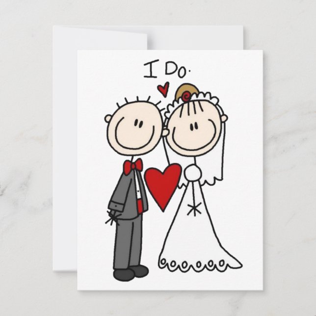 Tarjeta Pequeña Novia y Groom Stick Figures Boda (Anverso)