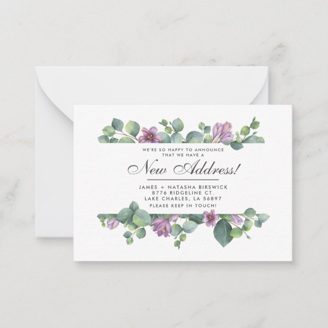 Tarjeta Pequeña Nueva dirección que hemos movido el eucalipto botá (Anverso)