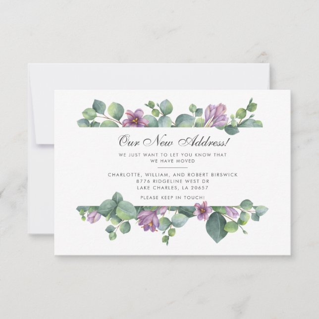 Tarjeta Pequeña Nueva dirección que hemos movido el eucalipto botá (Anverso)