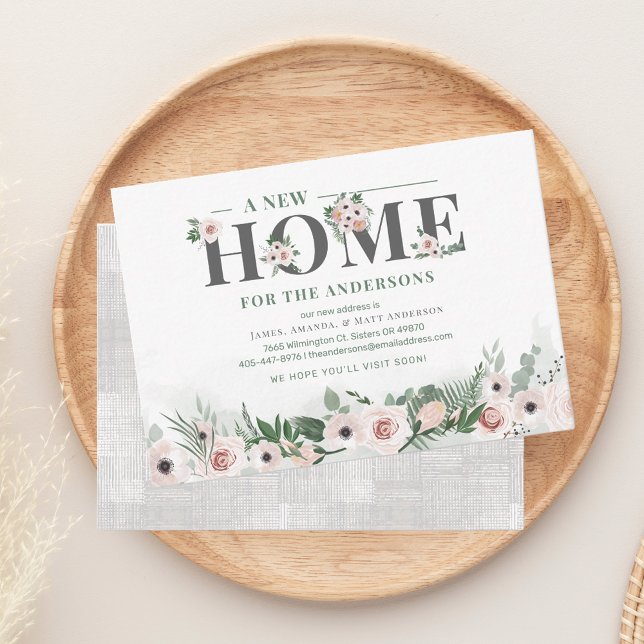 Tarjeta Pequeña Nueva dirección residencial que hemos movido la In (Floral New Home Notice Change of Address Moving  Announcement)