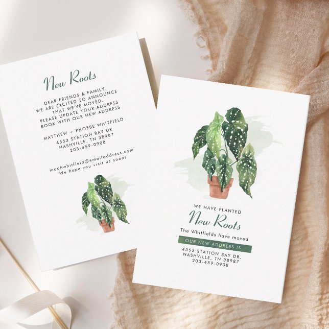 Tarjeta Pequeña Nuevas raíces Moviendo cambio de dirección Invitac (Potted Plant Modern Moving Announcement)